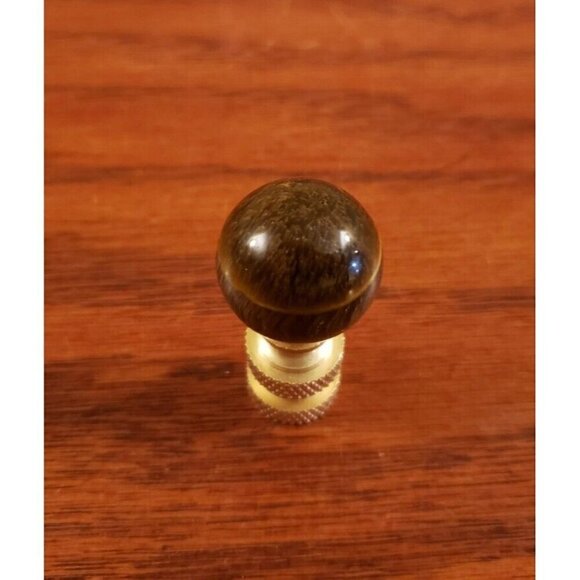 Lamp Finial Natural Tiger Eye Sphere Ball Gemstone Brass Base Small - Picture 3 of 4